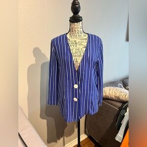 Sweet Baby Jane Blue and White Striped V-Neck Blazer